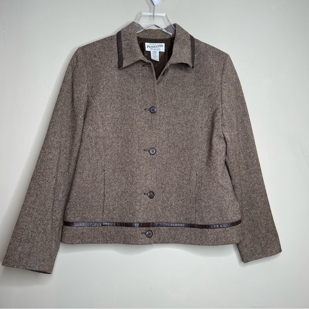 Pendleton Brown Wool And Leather Blazer - image 1